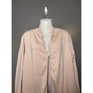 LOGO Lavish Blouse Womens XL Pink Embroidered Lace Hem Long Sleeve Tunic Top